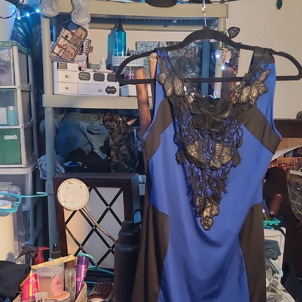 Last Call Free With Sale Elegant Blue and Black Midi Dress